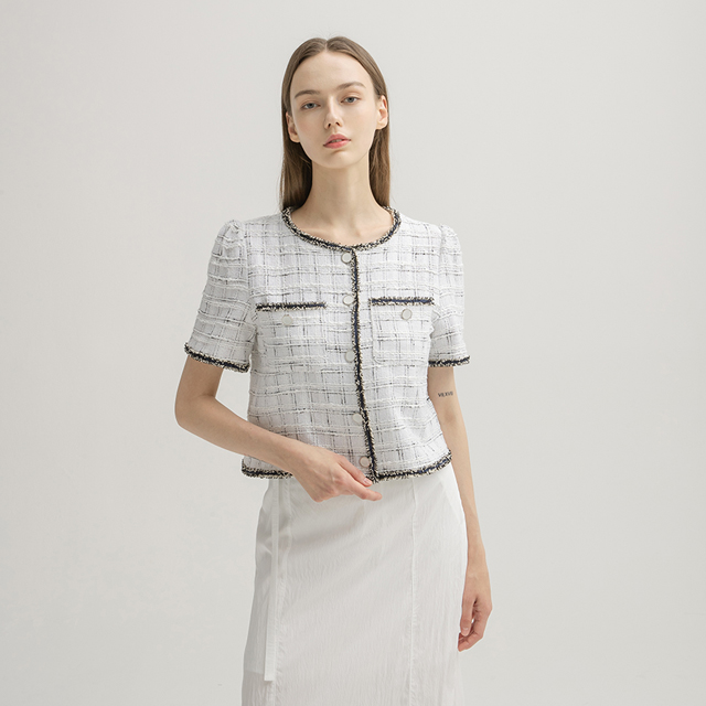 (JK-2398) Summer Tweed Crop Jacket