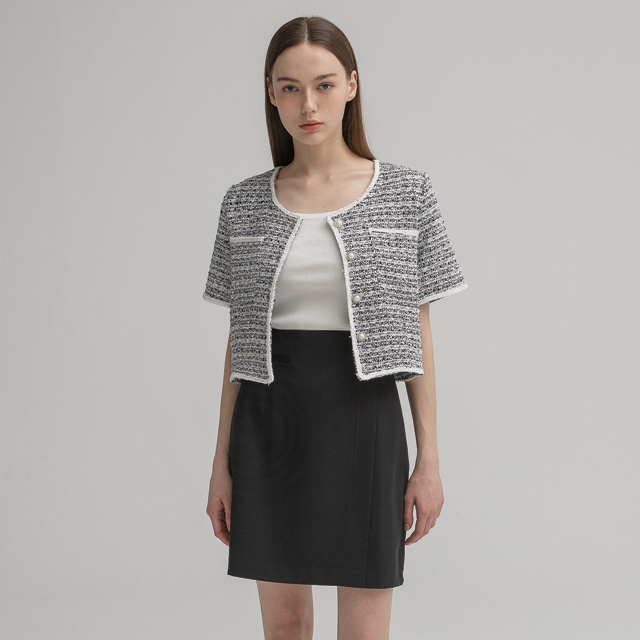 (JK-2526) Button Point Half Tweed Jacket