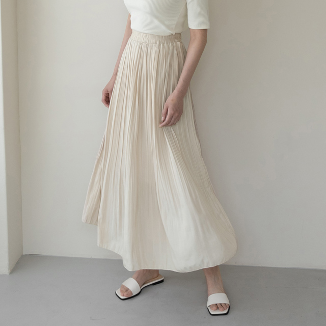 (SK-4395) Silky Pleated Banding Skirt
