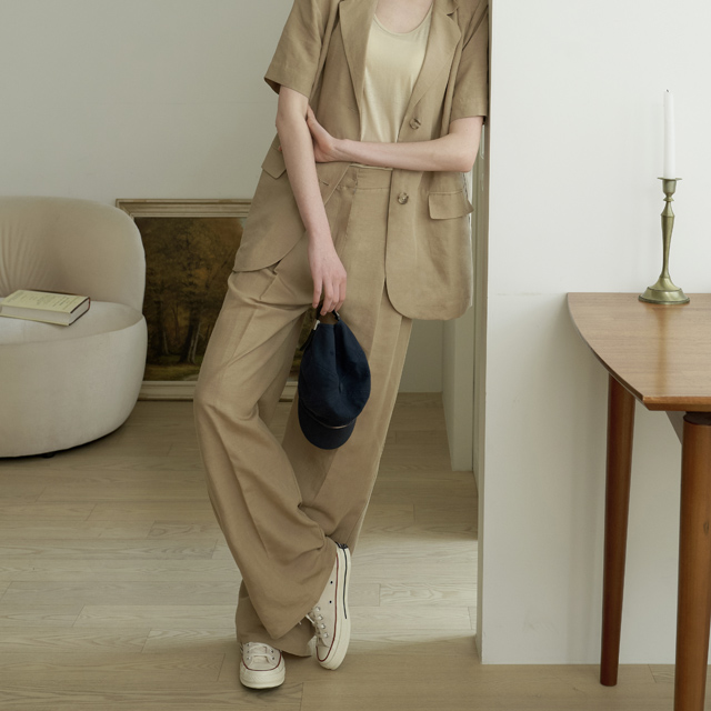 (PT-4604)Linen Earl Set-up Maxi Wide Pants
