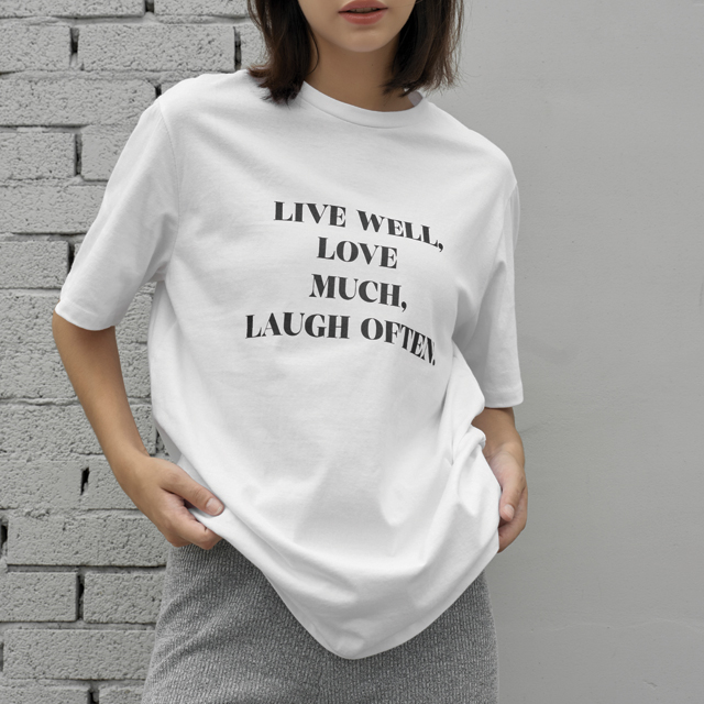 (T-6078) N-Effect Slogan Semi Overfit Tee