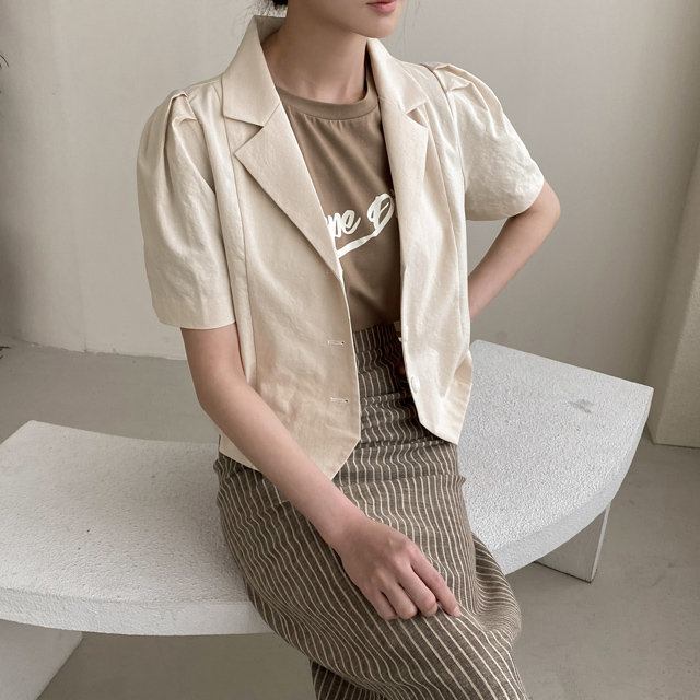 (JK-2529)Volume Sleeve Crop Jacket