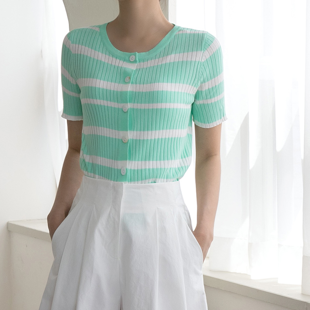 (CD-1797) Striped Slim Knit Cardigan