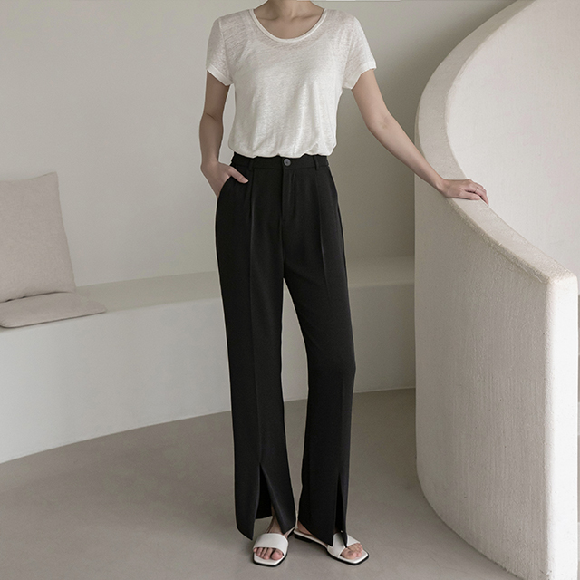 (PT-4801) Slit Point Back Banding Pants