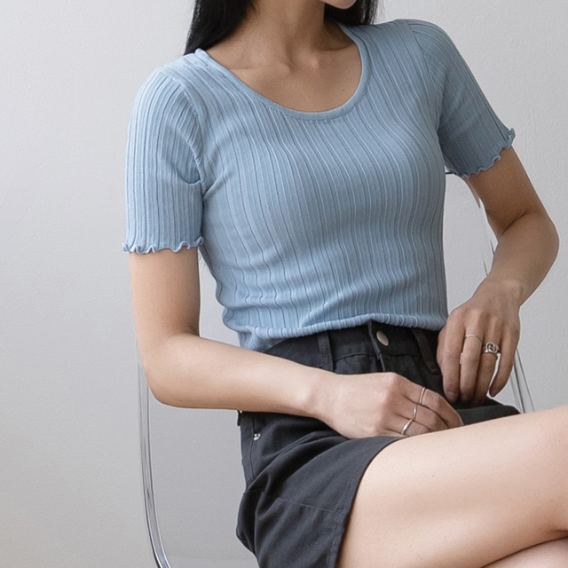 (T-6099)Ribbed Slim Round Neck Knit