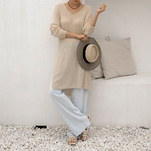 (T-6059) Light Long Slit Knit