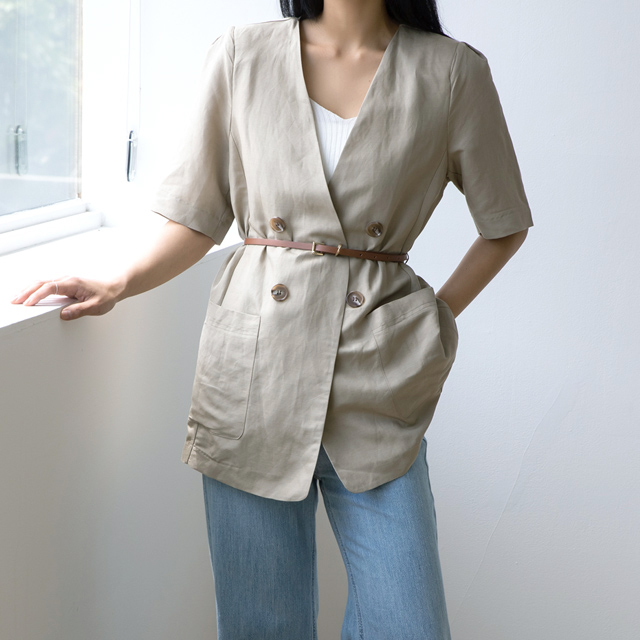 (JK-2551)Linen Belt Set Open Jacket S