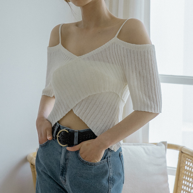 (T-6110) Off-lap silhouette knit