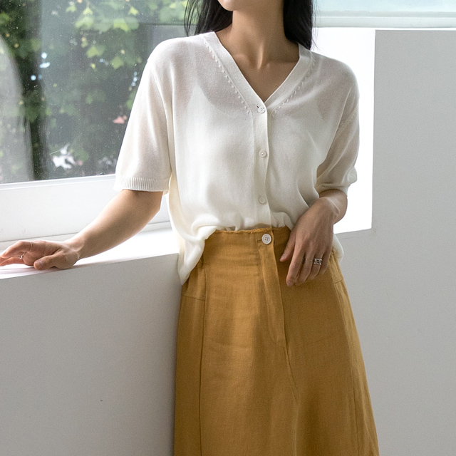 (CD-1819)Linen Half Loose Knit Cardigan