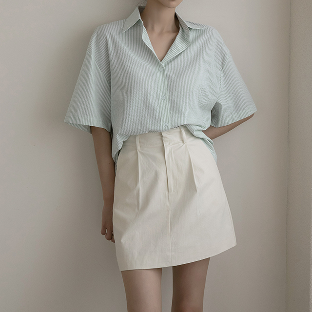 (SK-4409)Basic Cotton Mini Skirt