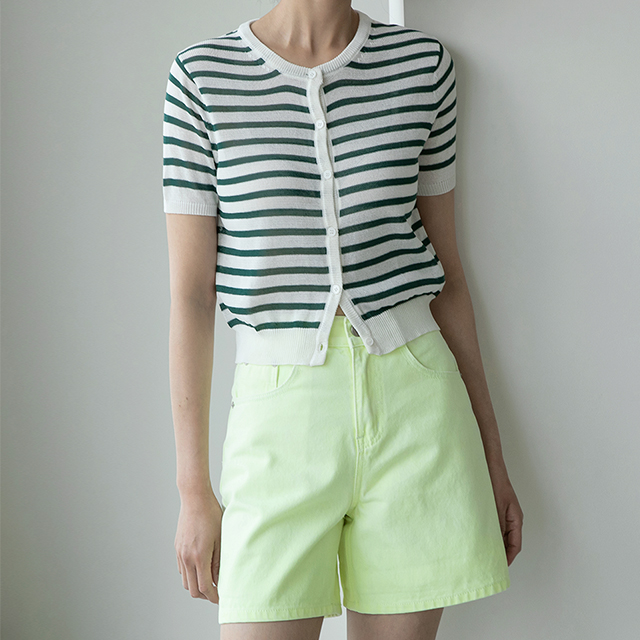 (CD-1818)Half Stripe Knit Cardigan