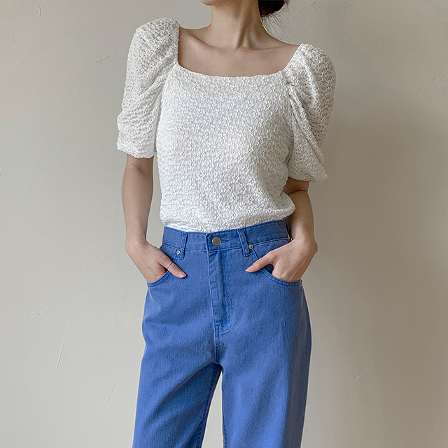 (T-6111)Floral Puff Lace Tee