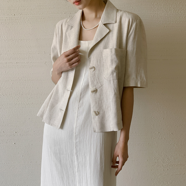 (JK-2550)Linen Patch Pocket Herringbone Jacket