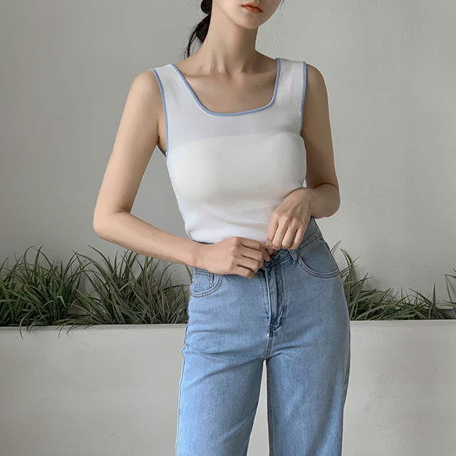 (T-6125) Square lining sleeveless knit
