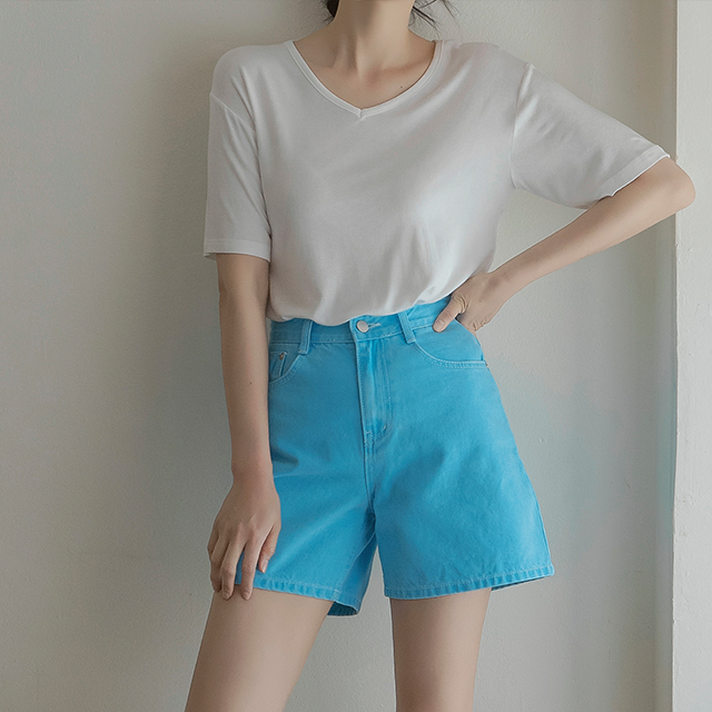 (T-6134)Basic Rib V-Neck Tee