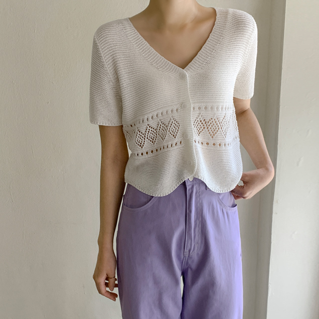 (CD-1824)Dia Pointel Line Knit Cardigan