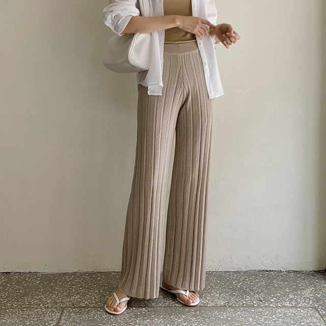 (PT-4894)Lace Pattern Knit Banding Pants