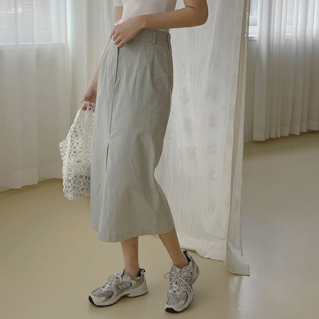 (SK-4445)Washed Cotton Back Banding Skirt