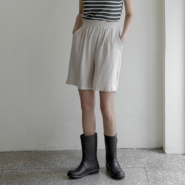 (PT-4890)Linen Half Easy Banding Pants