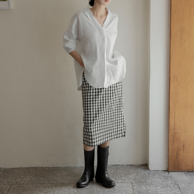 (SK-4449) Ripple Gingham Back Banding Skirt