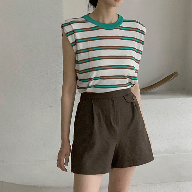 (T-6147)Shoulder Point Stripe Knit