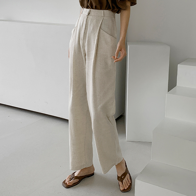 (PT-4947)Linen One-Tuck Pocket Point Pants