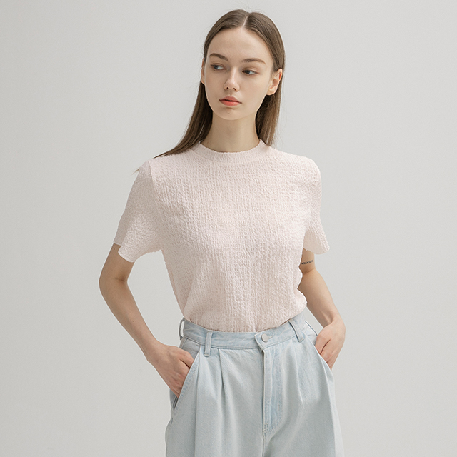 (NT-6203) Wrinkle Round Tee Blouse