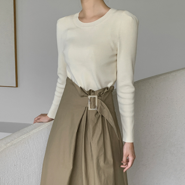 (T-6158) Sleeve Volume Round Knit