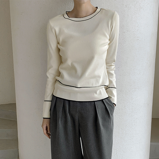 (T-6166) Classic Line Color Block Knit