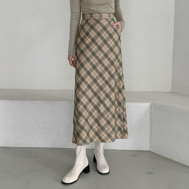 (SK-4371) Check A-line maxi skirt