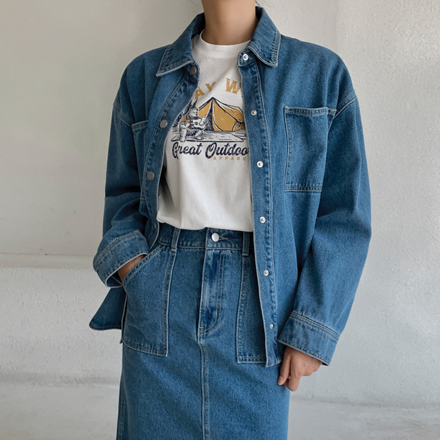 (JK-2506) Out pocket set-up denim shirt jacket