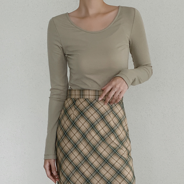 (T-6028) Slim Wide Neck Two Way Tee