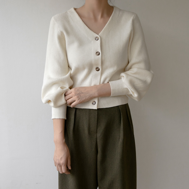 (CD-1768)Volume sleeve rib knit cardigan