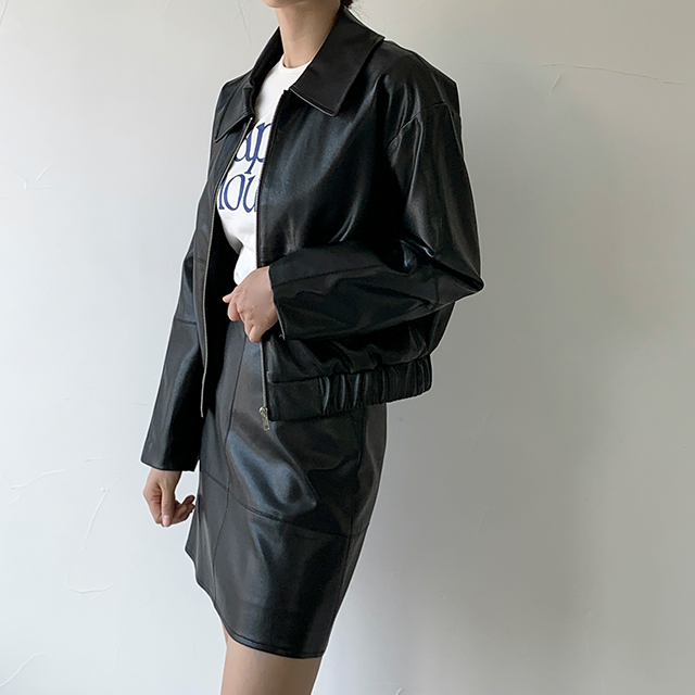 (JP-465) Eco leather blue jean set-up jumper