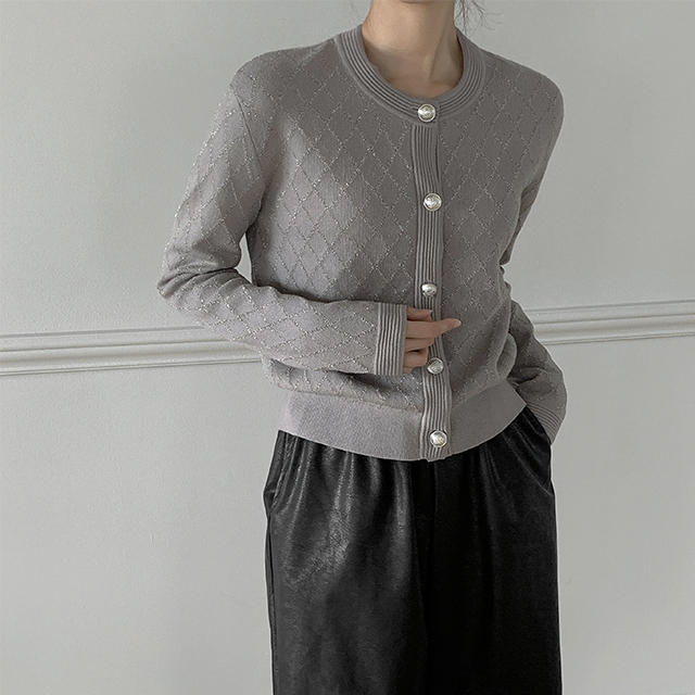 (CD-1834) Square Metal Pattern Knit Cardigan