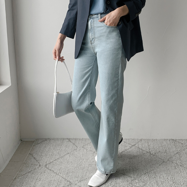 (PT-5034)Washed Straight Denim Pants