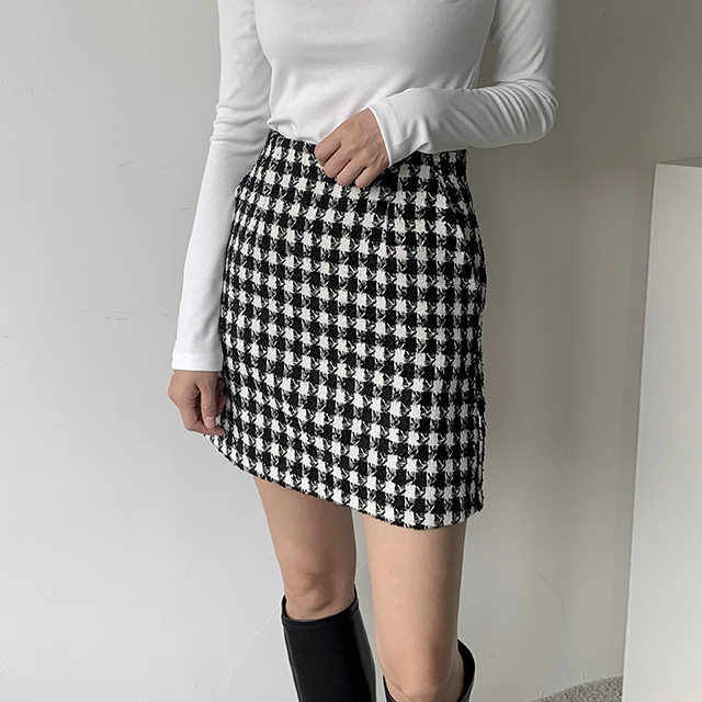 (SK-4373) Houndstooth Simple Set-up Mini Skirt