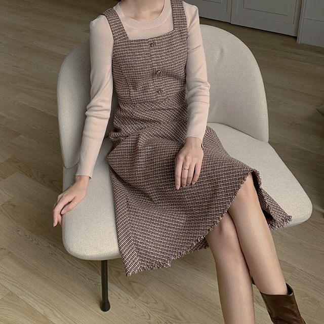 (OP-5734) Checked Tweed Layered One Piece