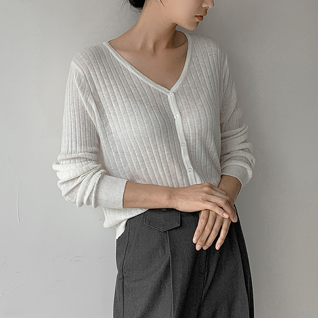 (CD-1849)Ribbed V-neck Knit Cardigan