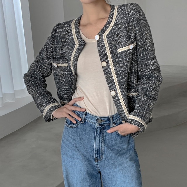 (JK-2475) Wool Pocket Tweed Jacket