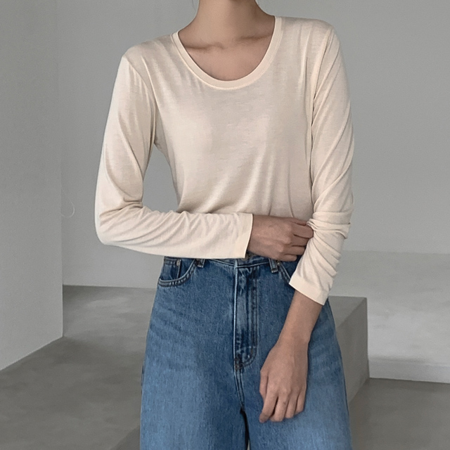 (T-6227) Soft Slim U-Neck Tee