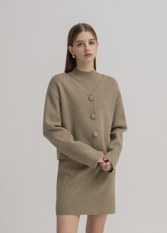 (OP-5655) Set-up hairy half-neck knit one-piece Korea