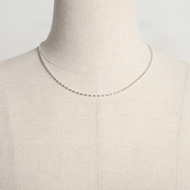 (N-819)Silver Oval Beading Necklace