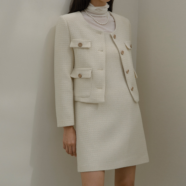 (JK-2505) Modern Metal Tweed Set-up Jacket