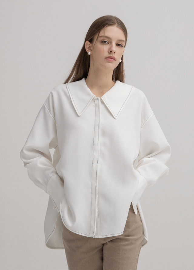 (T-6580) Sheepskin embroidered crop sweatshirt Korea