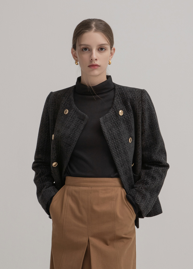 (JK-2577)Wool Winter Crop Quilted Jacket Korea