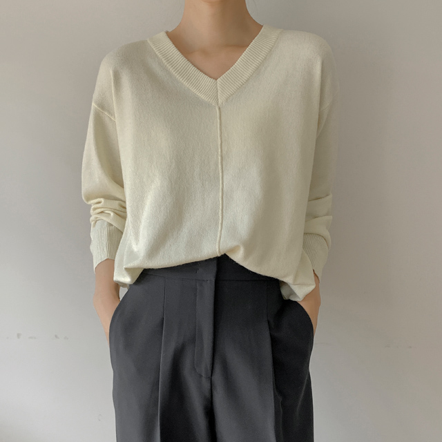 (T-6245)Hairy V-neck Knit