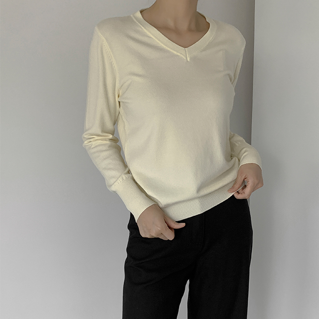 (T-6229)N Signature T011-V-Neck Basic Solid Knit