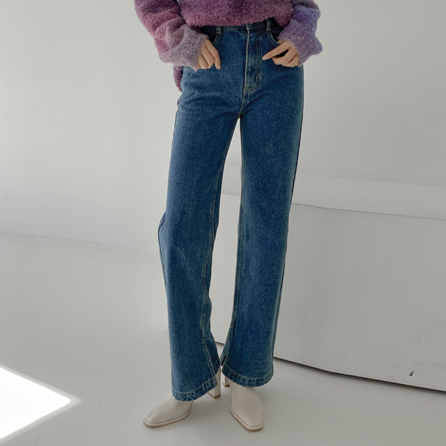 (PT-4990) Daily Long Wide Fleece Denim Pants