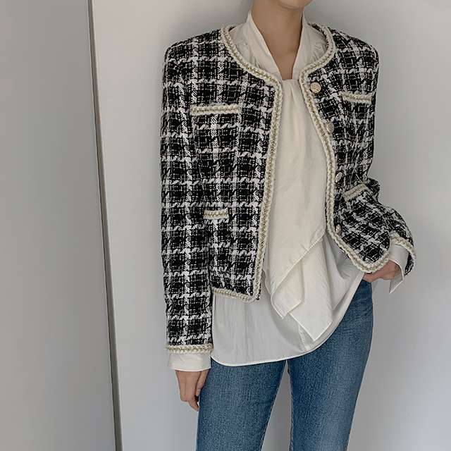 (JK-2613) Metal lace line tweed jacket
